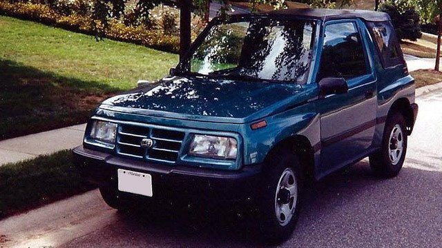 A blue suv is parked on the side of the road