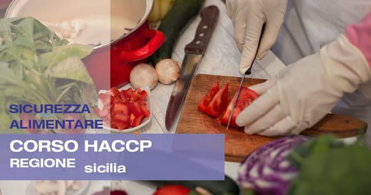 Mani nei guanti che affettano il peperone rosso su un tagliere, corso HACCP in Sicilia.