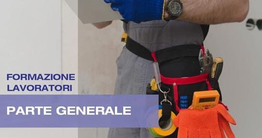 Operaio con tuta grigia e cintura portautensili; il testo recita