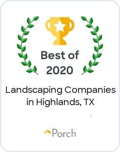 A plaque that says best of 2020 landscaping companies in highlands tx