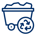 A blue icon of a dumpster with a recycling symbol on it.