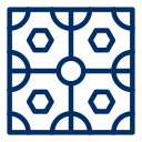 A blue icon of a geometric pattern on a white background.