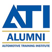 Blue ATI Alumni logo with gold accents: triangle, letters 