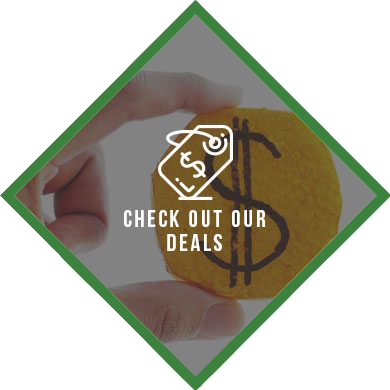 Hand holding a gold-colored coin with a dollar sign, “Check Out Our Deals” overlayed. | Dave's Automotive LLC
