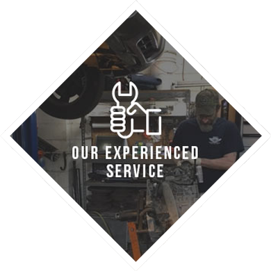 Mechanic working on a vehicle, with a wrench icon and the text 