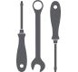 Screwdriver, wrench, and screwdriver icons, tools arranged vertically. | Dave's Automotive LLC