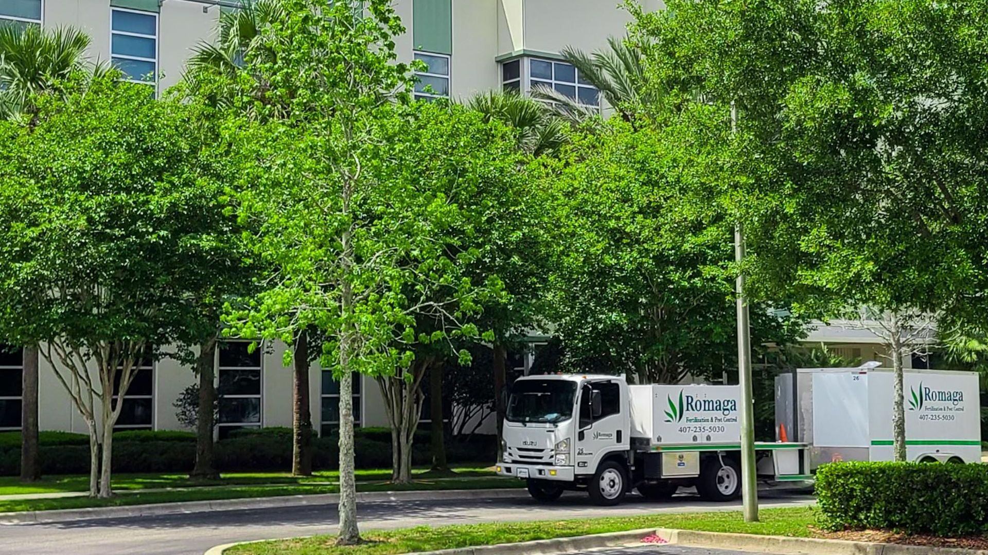 A lawn mower is cutting a lush green lawn.