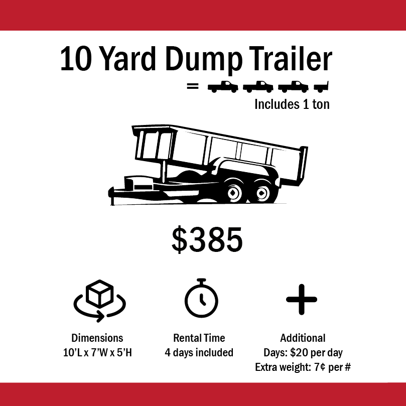 10-yard dump trailer rental. Construction clean up