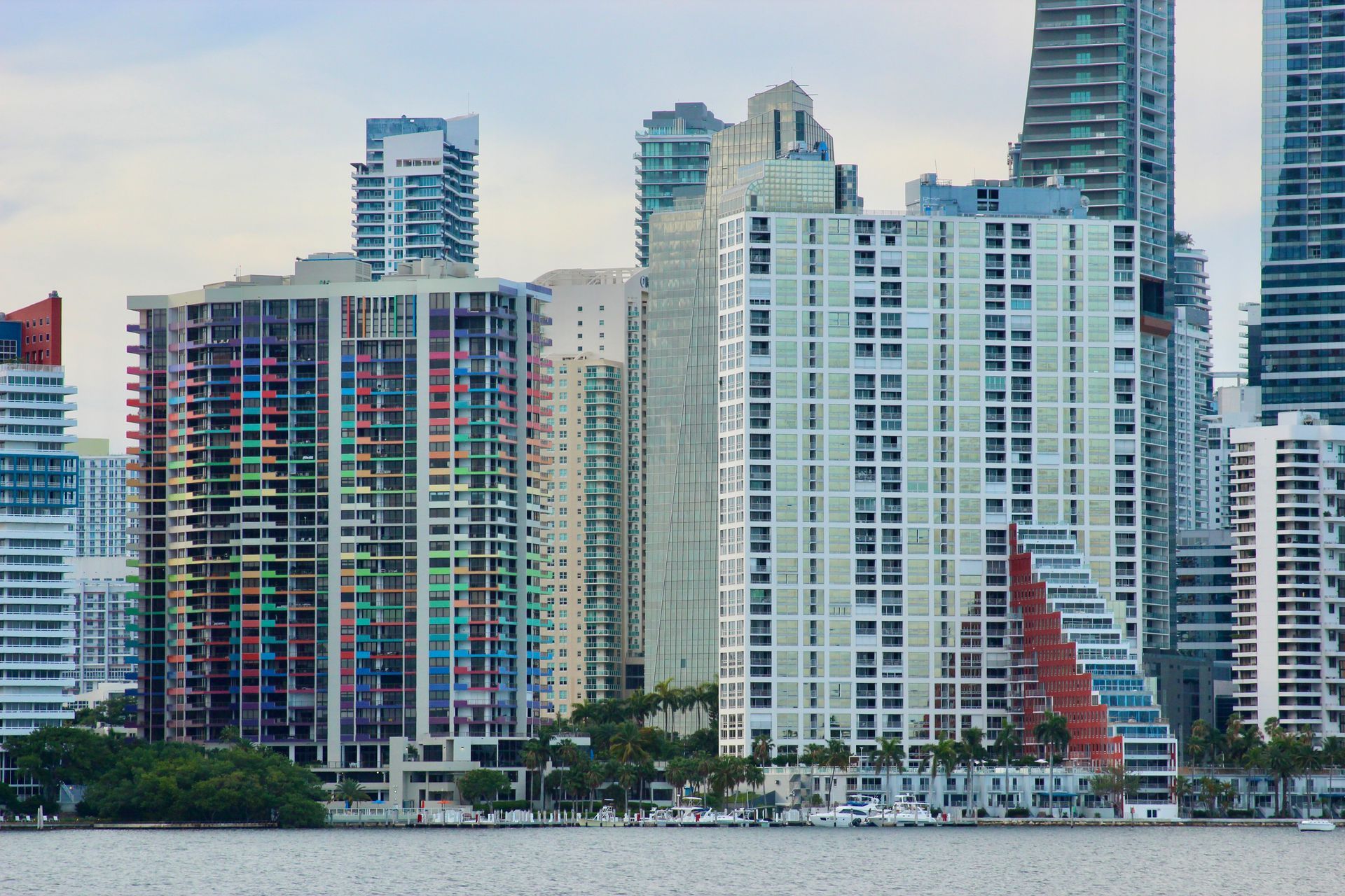 Skyscrapers in Miami, Florida, with colorful balconies.