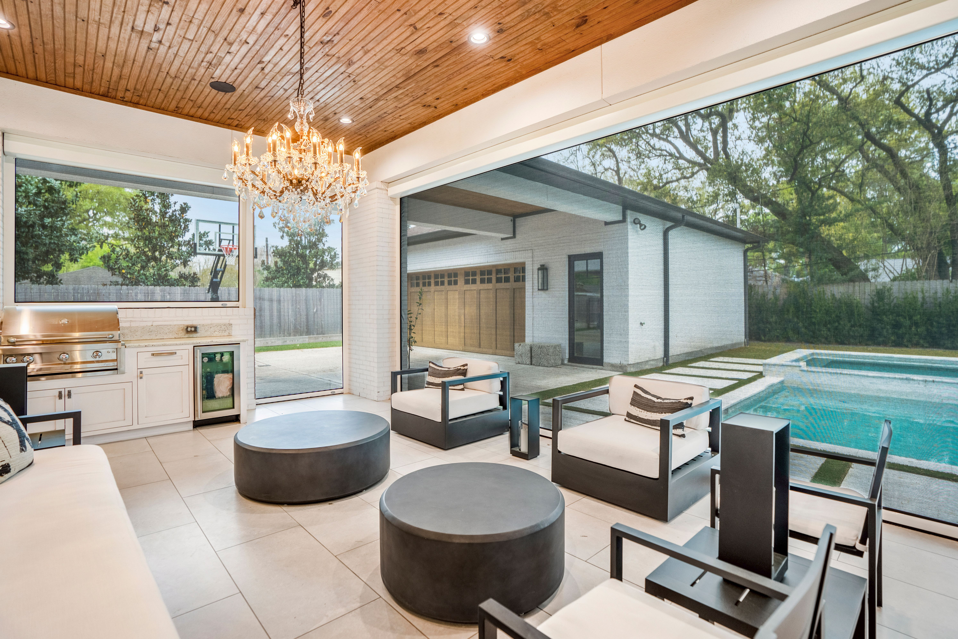 A patio with motorized screen