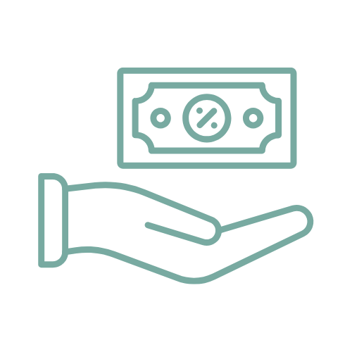 A hand is holding a dollar bill with a percent sign on it.