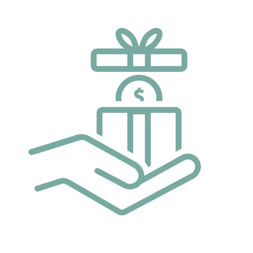 A hand is holding a gift box with a bow.