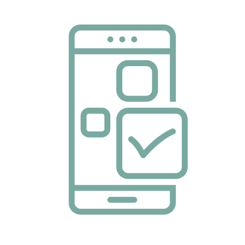 An icon of a cell phone with a check mark on the screen.