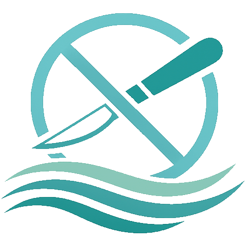 Knife crossed out over water waves. Safety symbol.