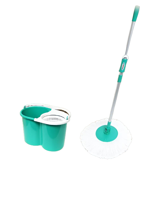 拖霸-手壓式伸縮旋轉拖把組(綠)+專用清潔布盤包*1+超吸水魚鱗抹布3入