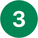 A green circle with the number three inside of it.