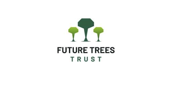A logo for future trees trust with three trees on a white background.