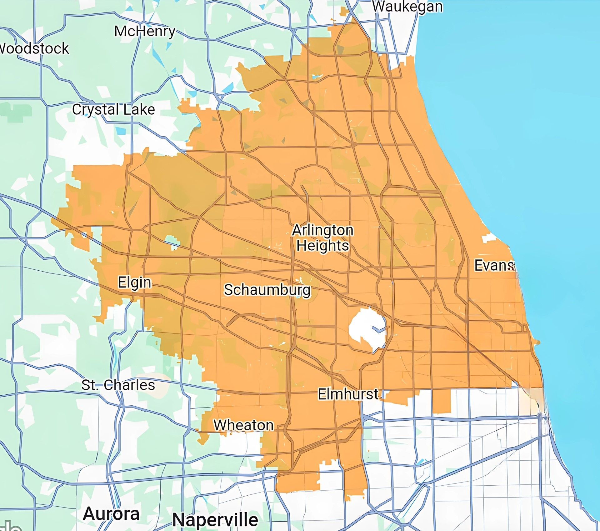 MDM Plumbing & Sewer LLC | A map of aurora and naperville is shown