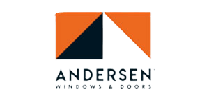 An orange and black logo for andersen windows and doors