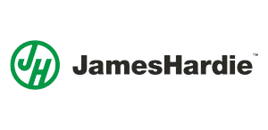 The james hardie logo is green and black on a white background.
