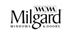 A milgard windows and doors logo on a white background