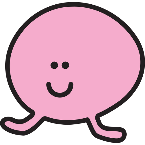 A pink bubble with a smiley face on it