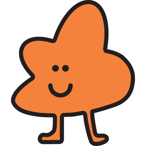 An orange cartoon character with a smiley face and legs.