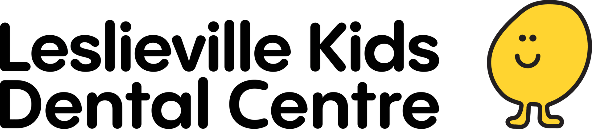 The logo for leslieville kids dental centre with a yellow smiley face.