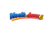 Gestileerd "Nooit te duur"-logo in blauw, oranje en rood op een witte achtergrond.