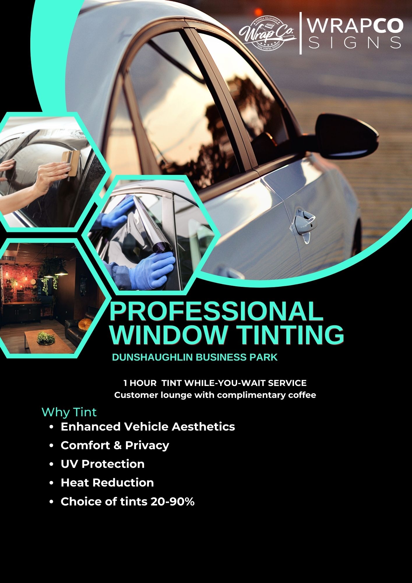 professional window tinting service infographic image by wrapco.ie Ireland 