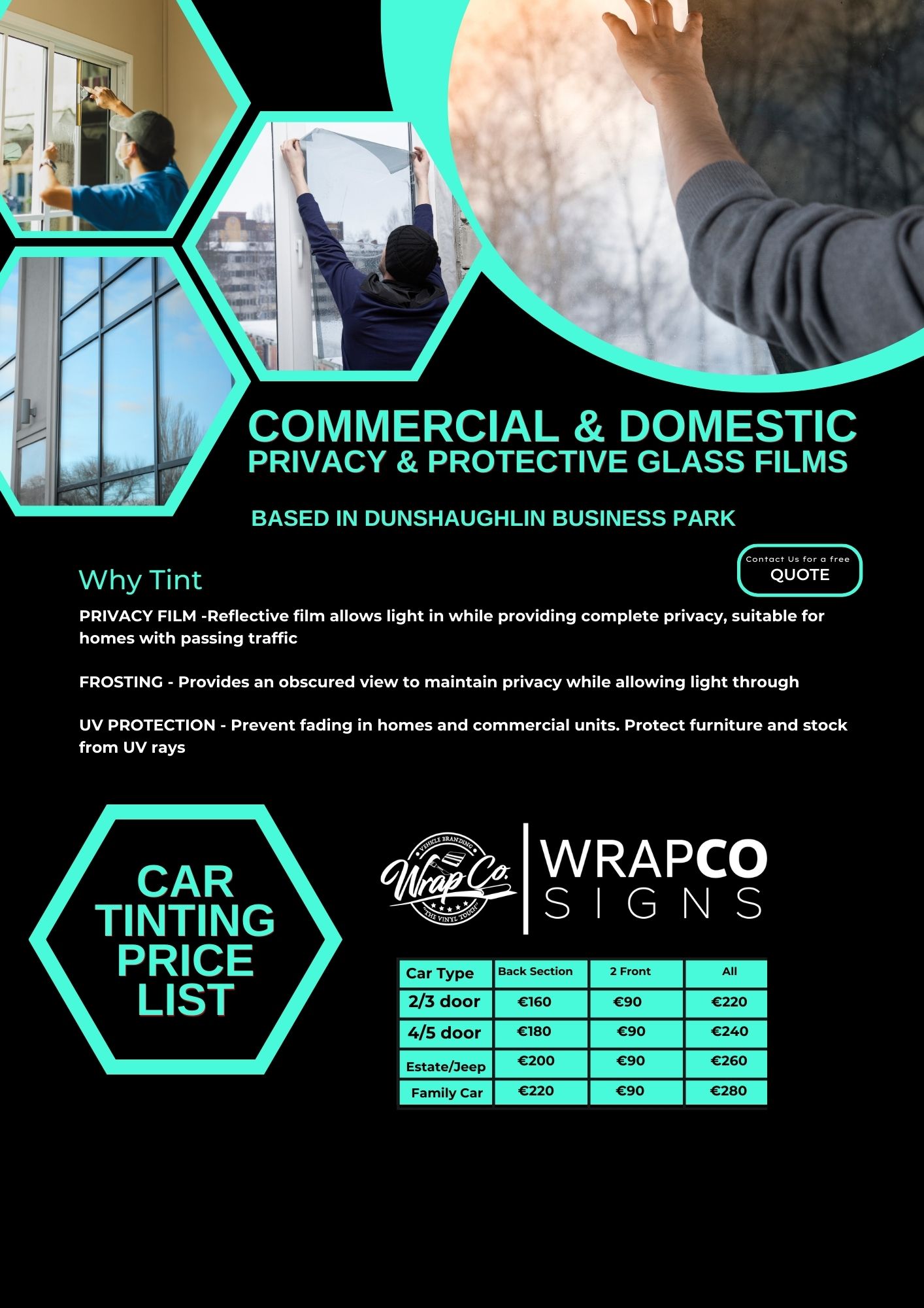 professional window tinting service infographic image by wrapco.ie Ireland 