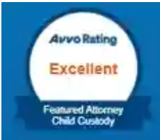 A badge that says Avvo rating excellent featured attorney child custody.