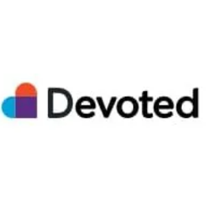 Devoted logo with a multicolor icon and black text