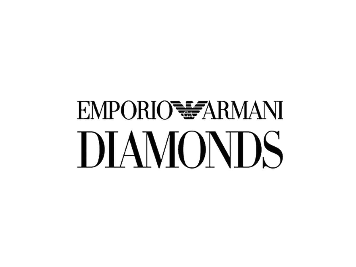 Il logo dei diamanti emporio armani è bianco e nero.