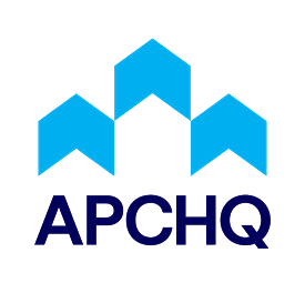 Un logo pour apchq avec des flèches bleues sur fond blanc
