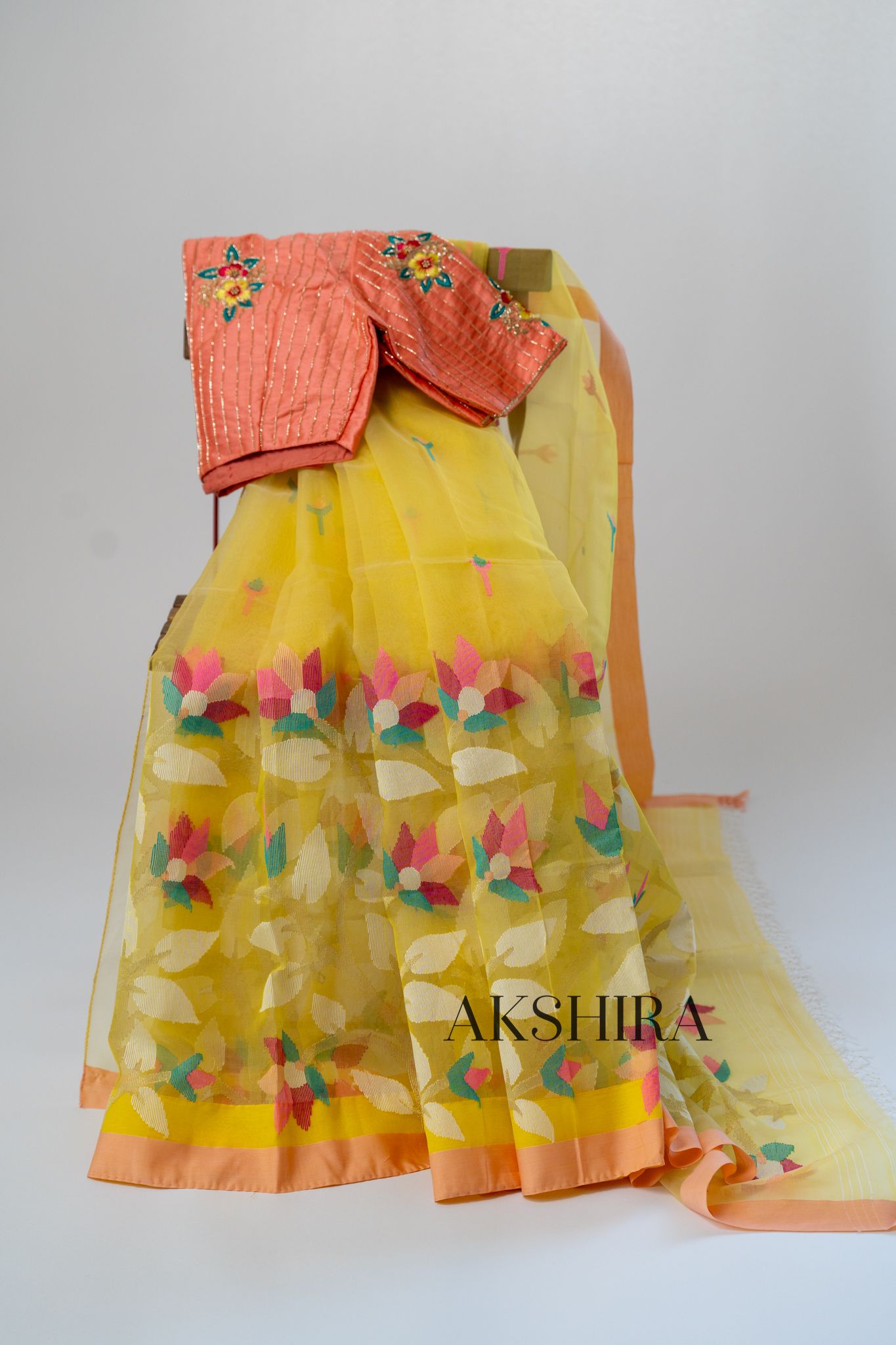 SA0067:Lemon Yellow Jamdani Saree