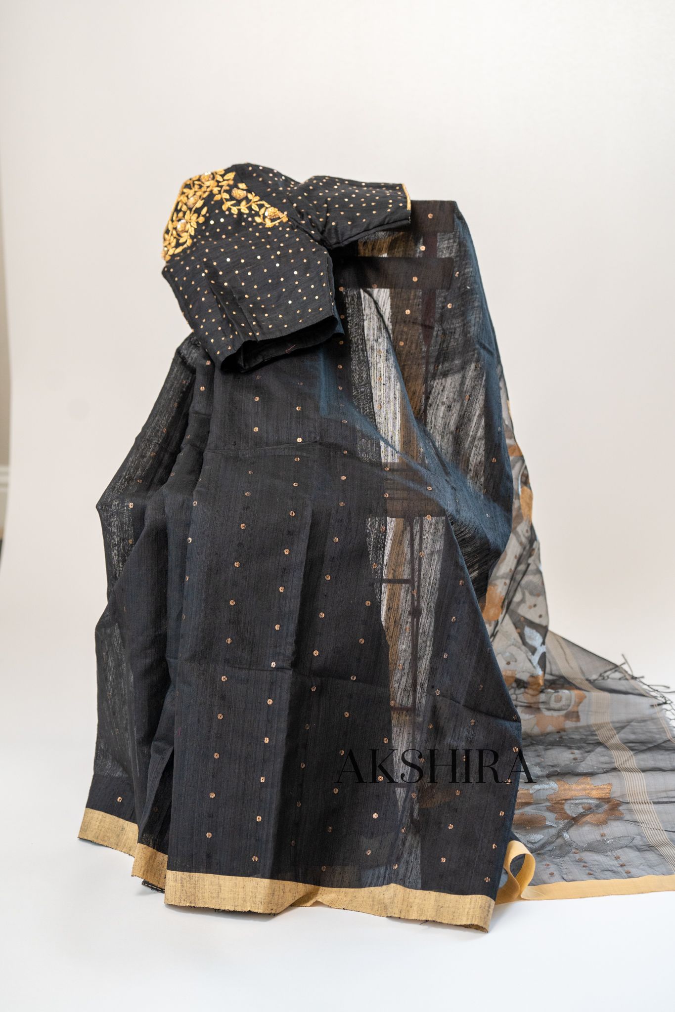 SA0061:Jet Black Jamdani saree