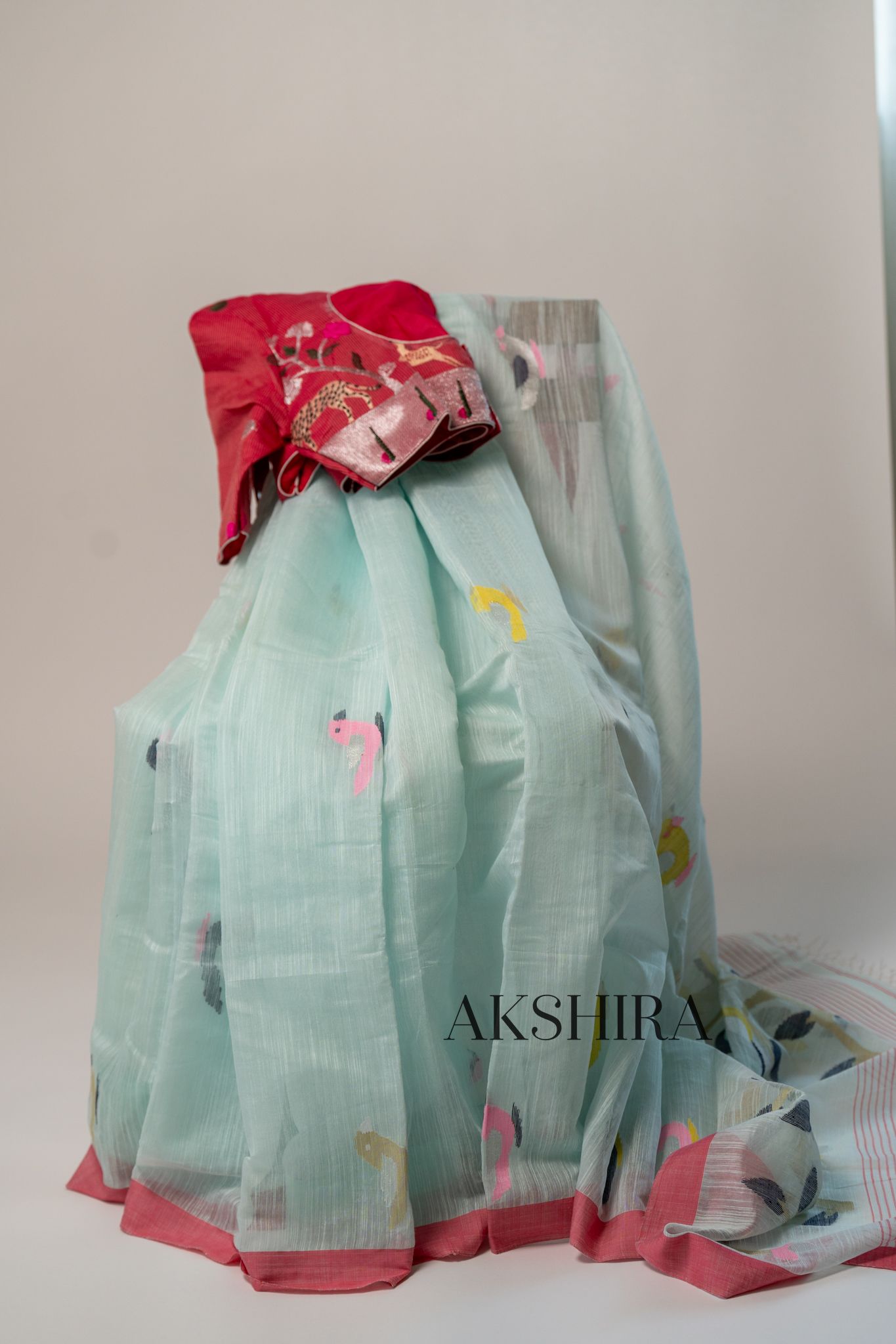 SA0029:Arctic Blue Jamdani saree