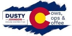 The logo for dusty johnson house district 63 is blue and red.