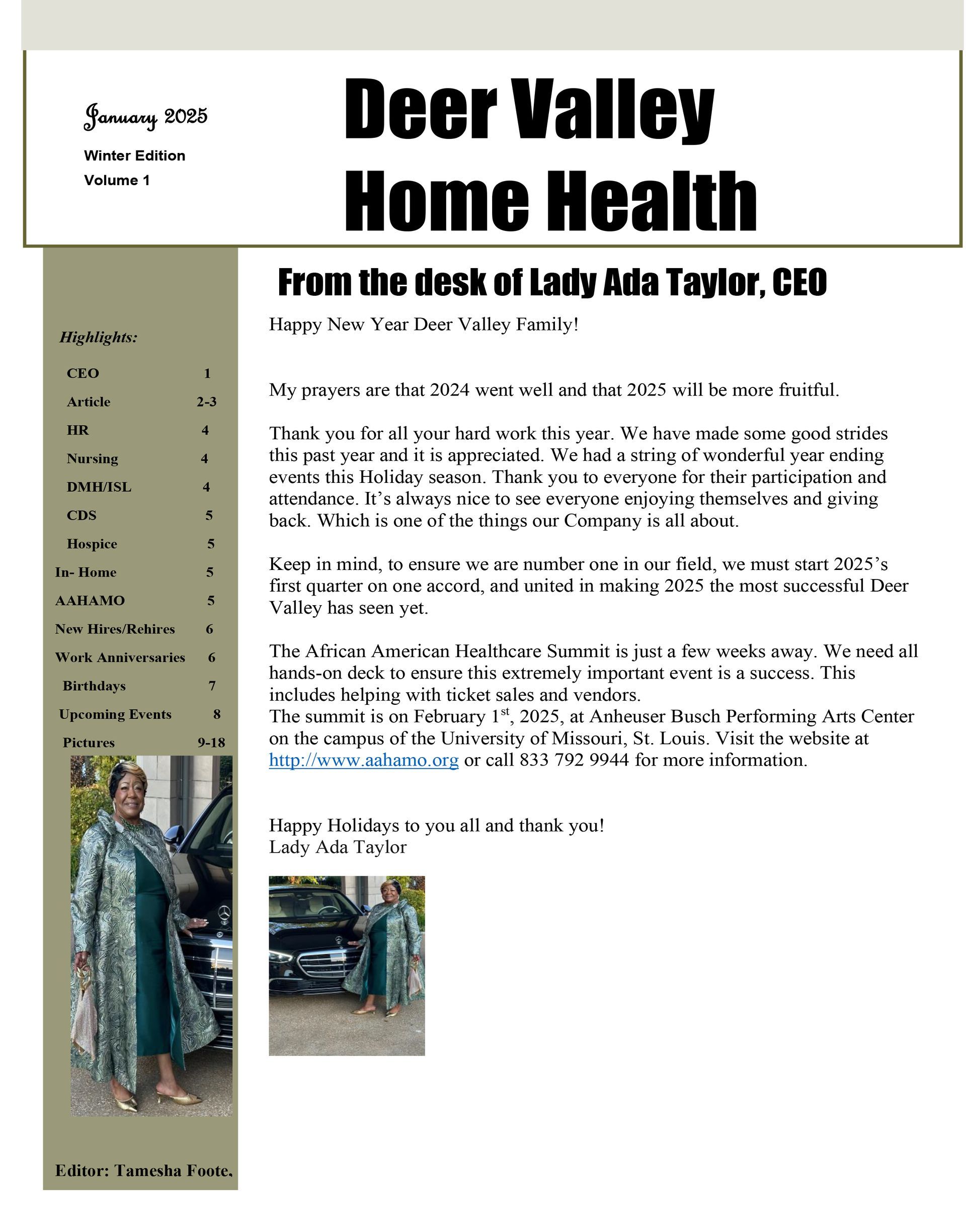 Newsletter January 2025 Page 1 | St Louis, MO | Deer Valley Hospice Care