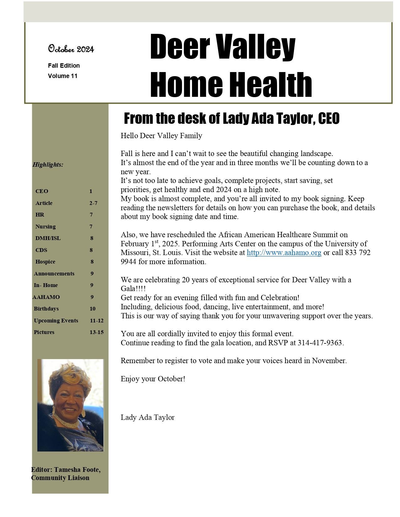 October Edition | St. Louis | Deer Valley Home Health Services