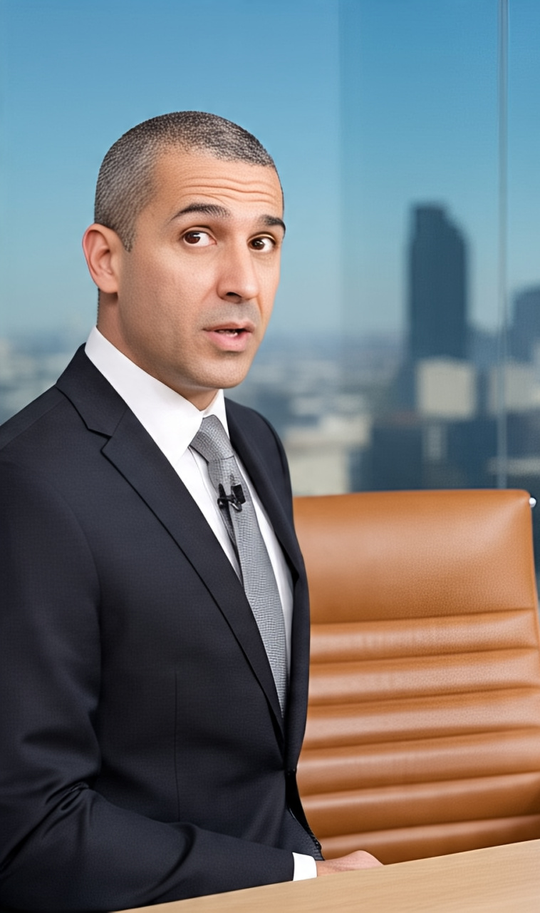 A man in a suit and tie is sitting in an office chair.