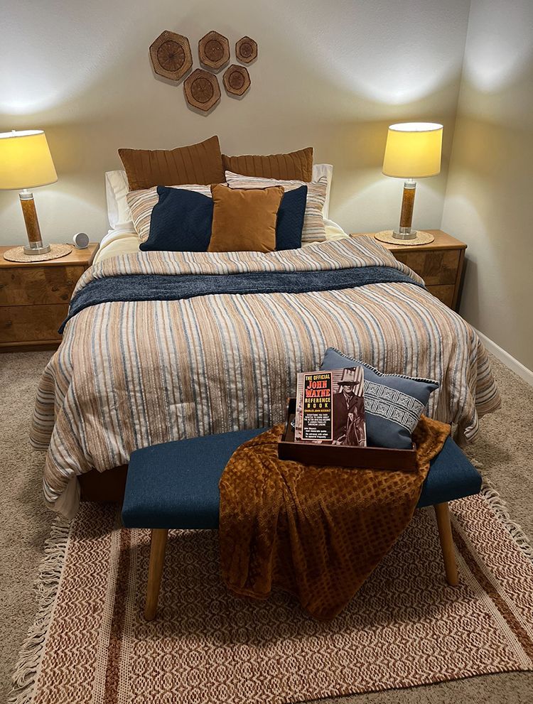 large bed with rustic theming