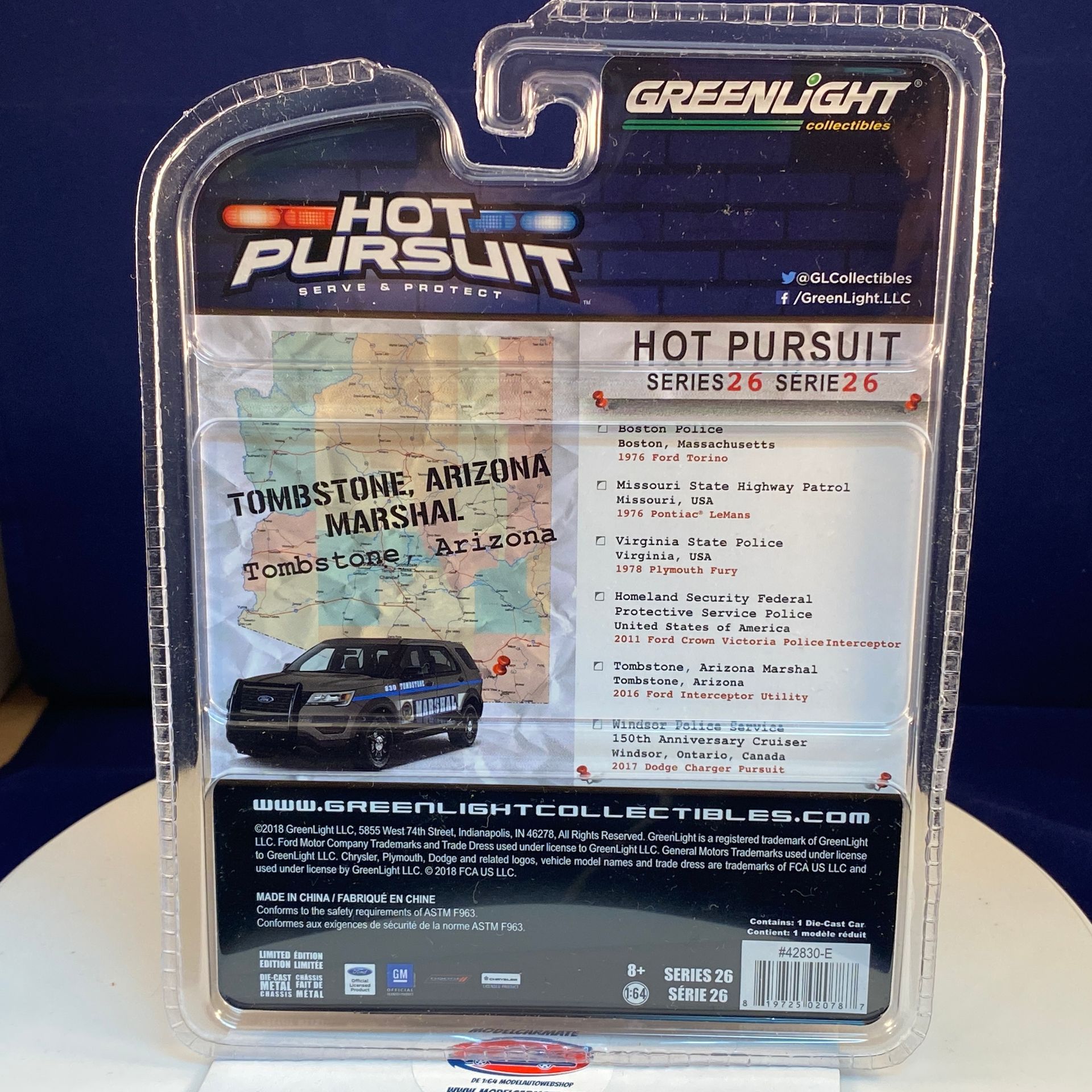 Greenlight Hot Pursuit Series 26 - 2016 Ford Interceptor Utility - Tombstone, Arizona Marshal