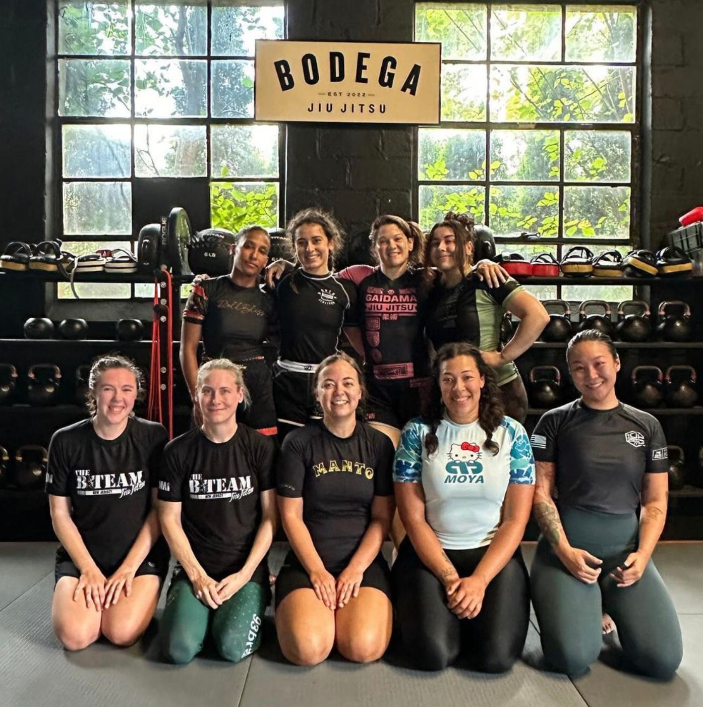 Partners drill No-Gi grappling at Bodega Jiu-Jitsu in Maplewood, NJ, building fitness, focus, and friendships.