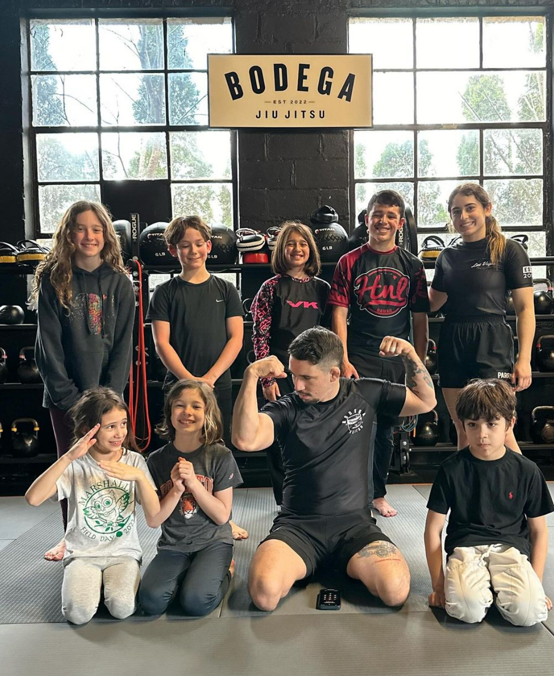 Kids practicing safe grappling drills at Bodega Jiu-Jitsu in Maplewood, NJ, building confidence and coordination.