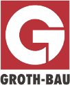 Das rot-weiße GROTH-BAU-Logo mit einem stilisierten G-Symbol