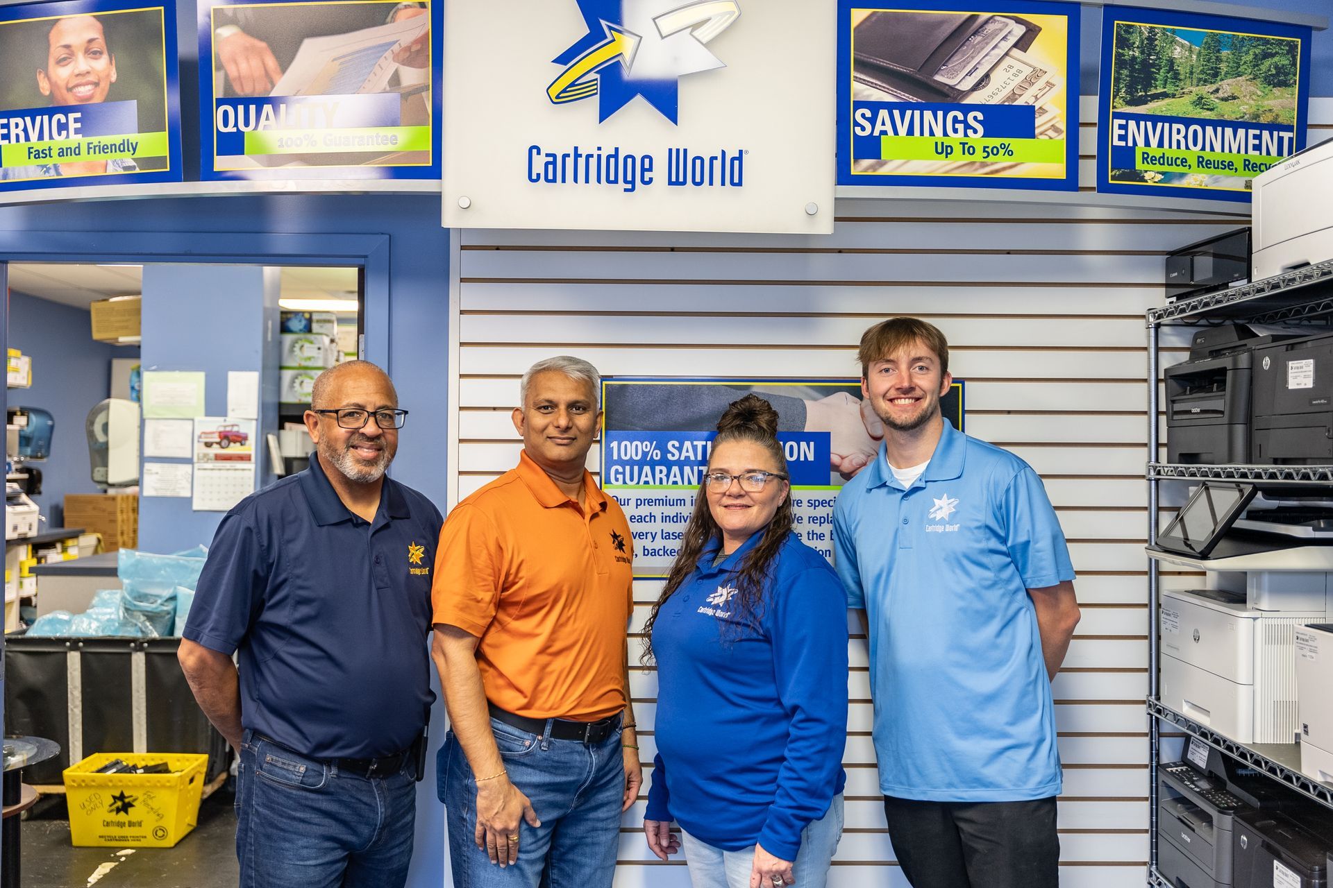 A person is fixing a printer with a pink cartridge.
