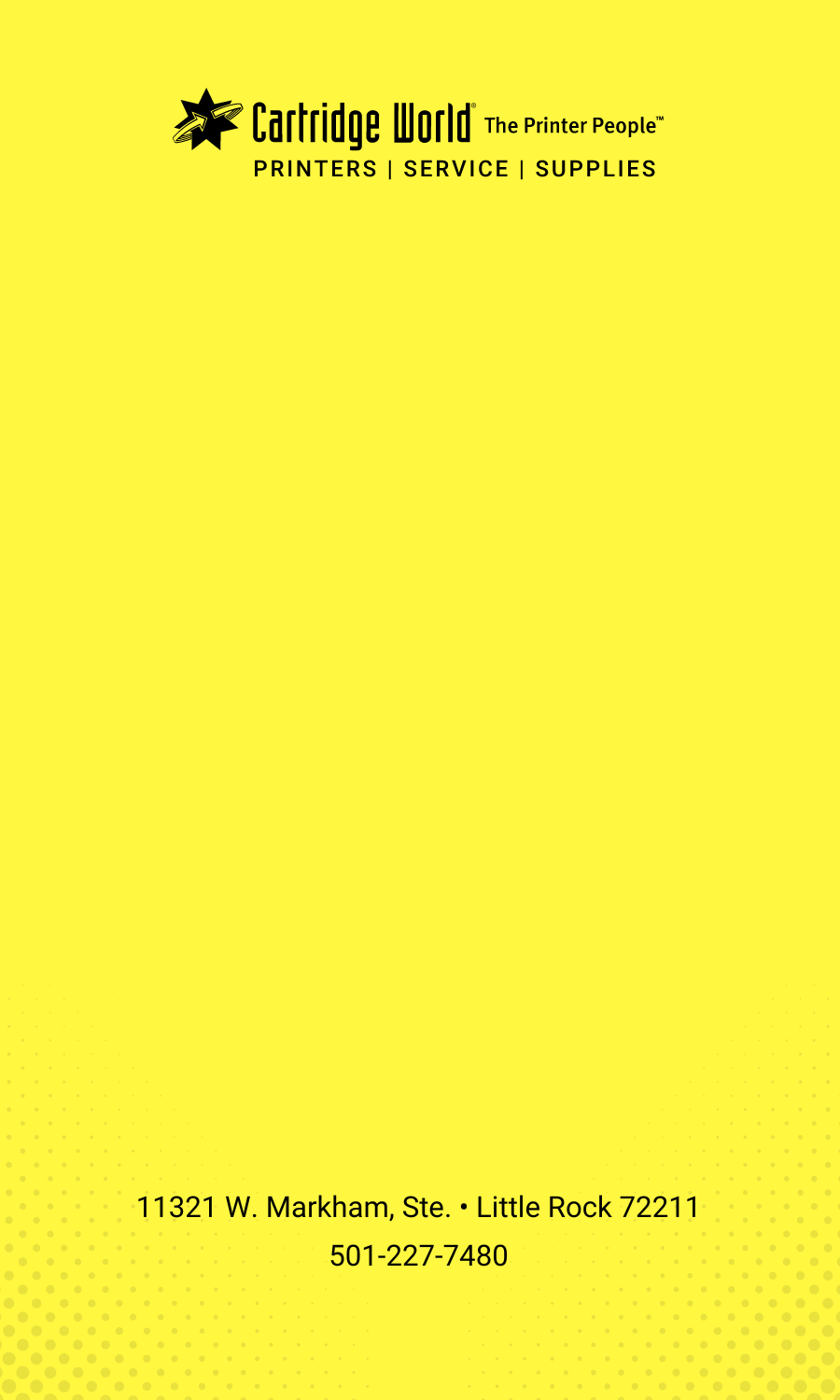A yellow background with the words cartridge world on it