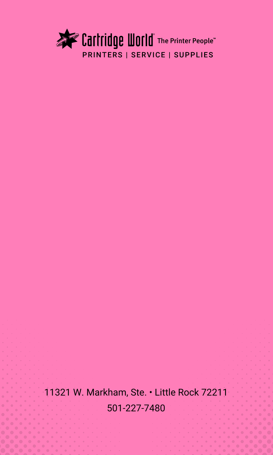 A pink background with the words cartridge world on it